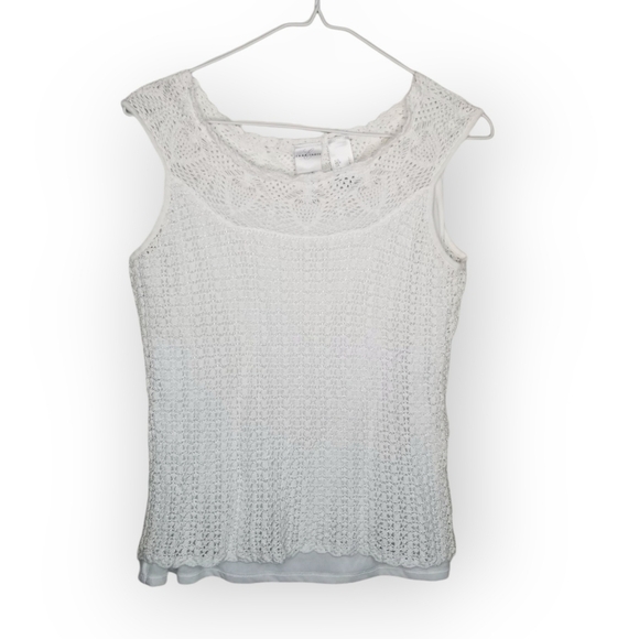 Vintage Y2K white crochet wide shoulder strap blouse top women's size large - Picture 1 of 3